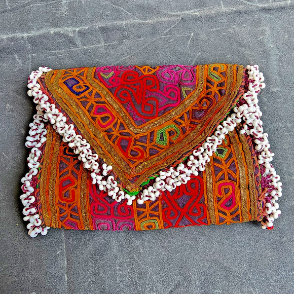 Kuchi Embroidered Pouch Wallet Central Asian Handmade Beaded Snap Multicolor - Picture 7 of 8